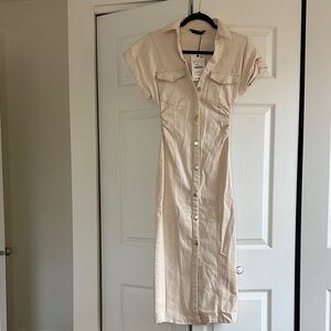 Zara Cream Midi Button-Down Dress